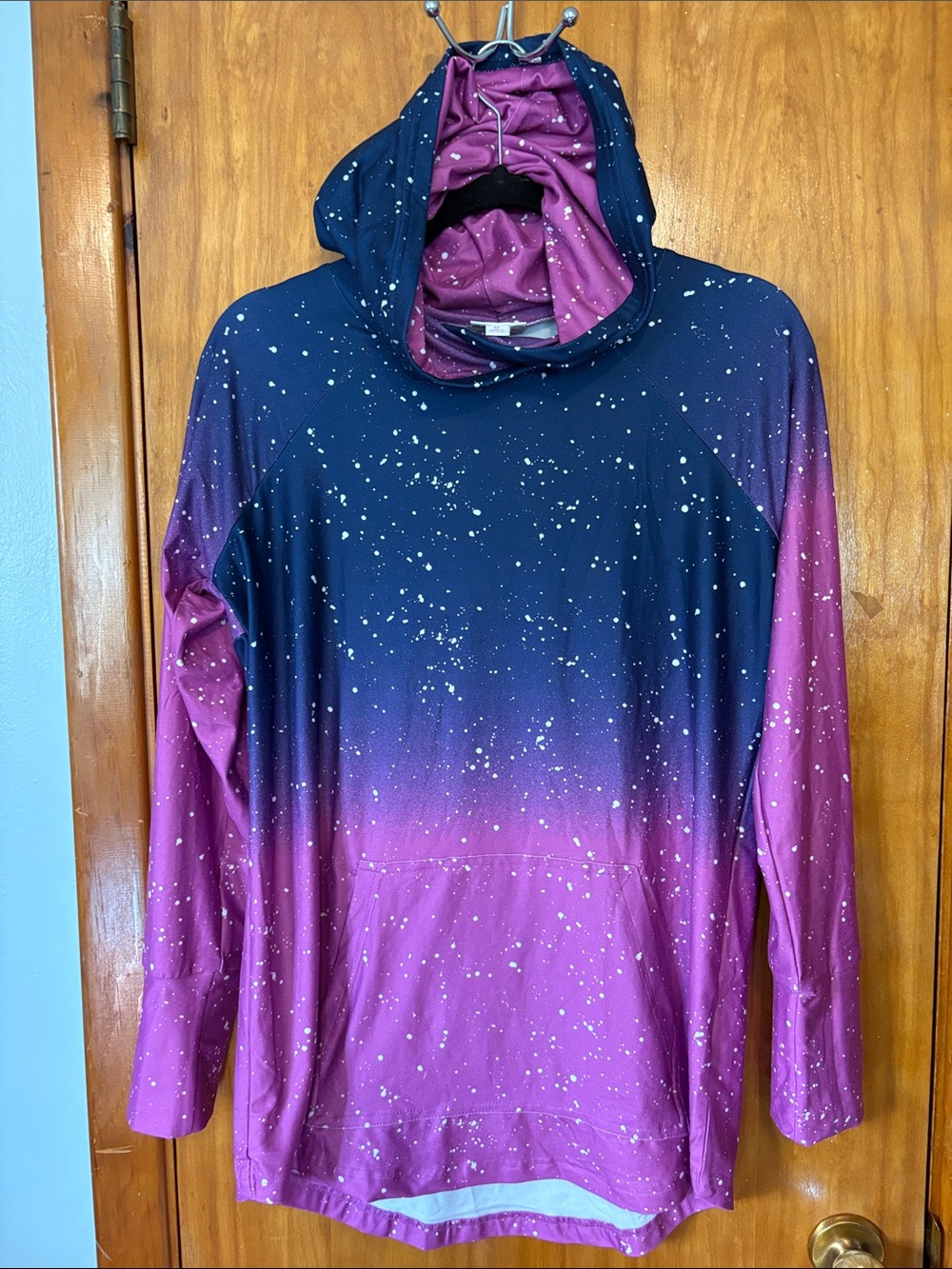 LuLaRoe Women's Amber Purple and Navy Ombre Hooded Sweatshirt - Size M